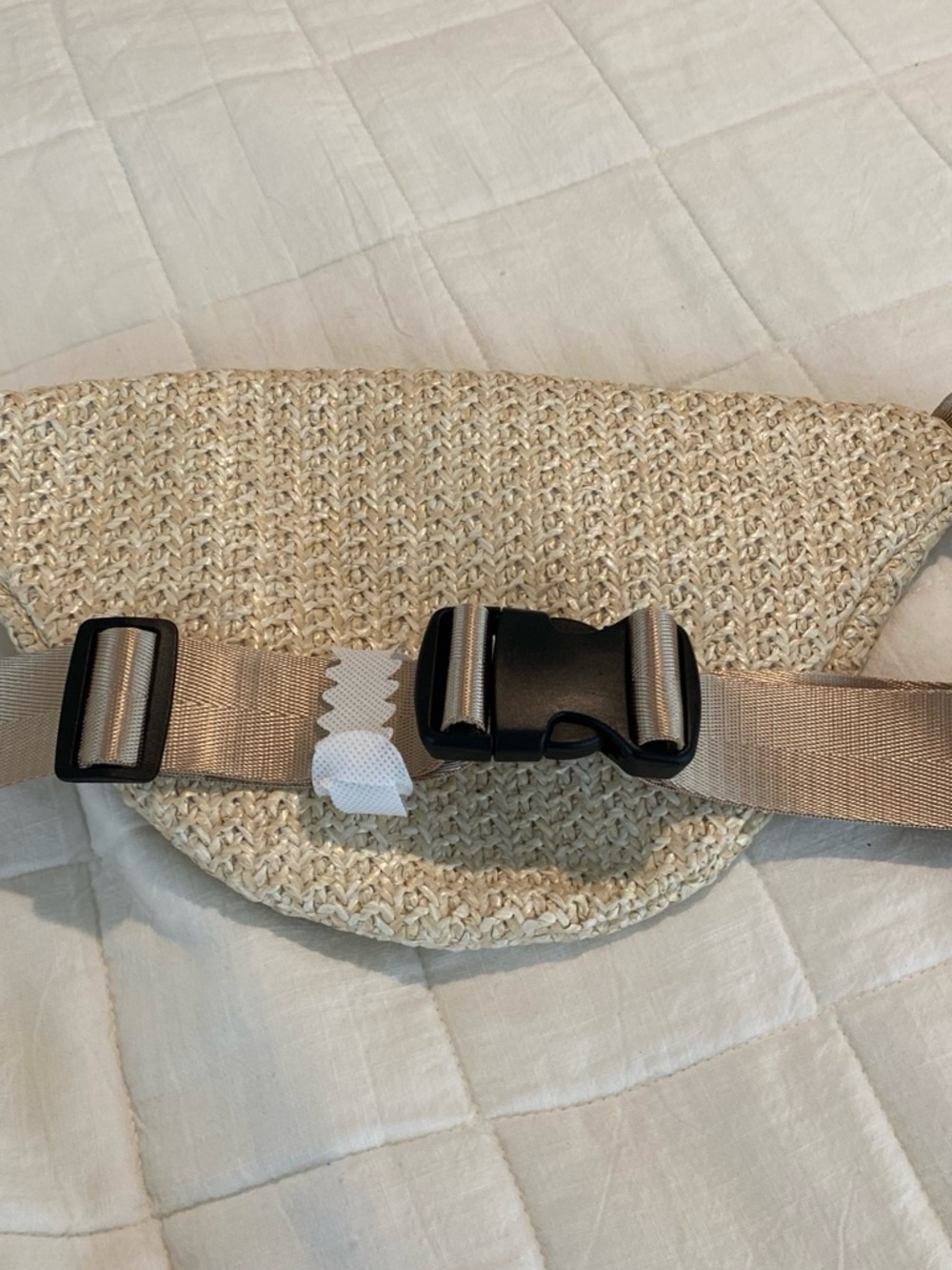 Woven Faux Straw Crossbody Bag in Natural Cream with Teal Accent - Picture 2 of 4